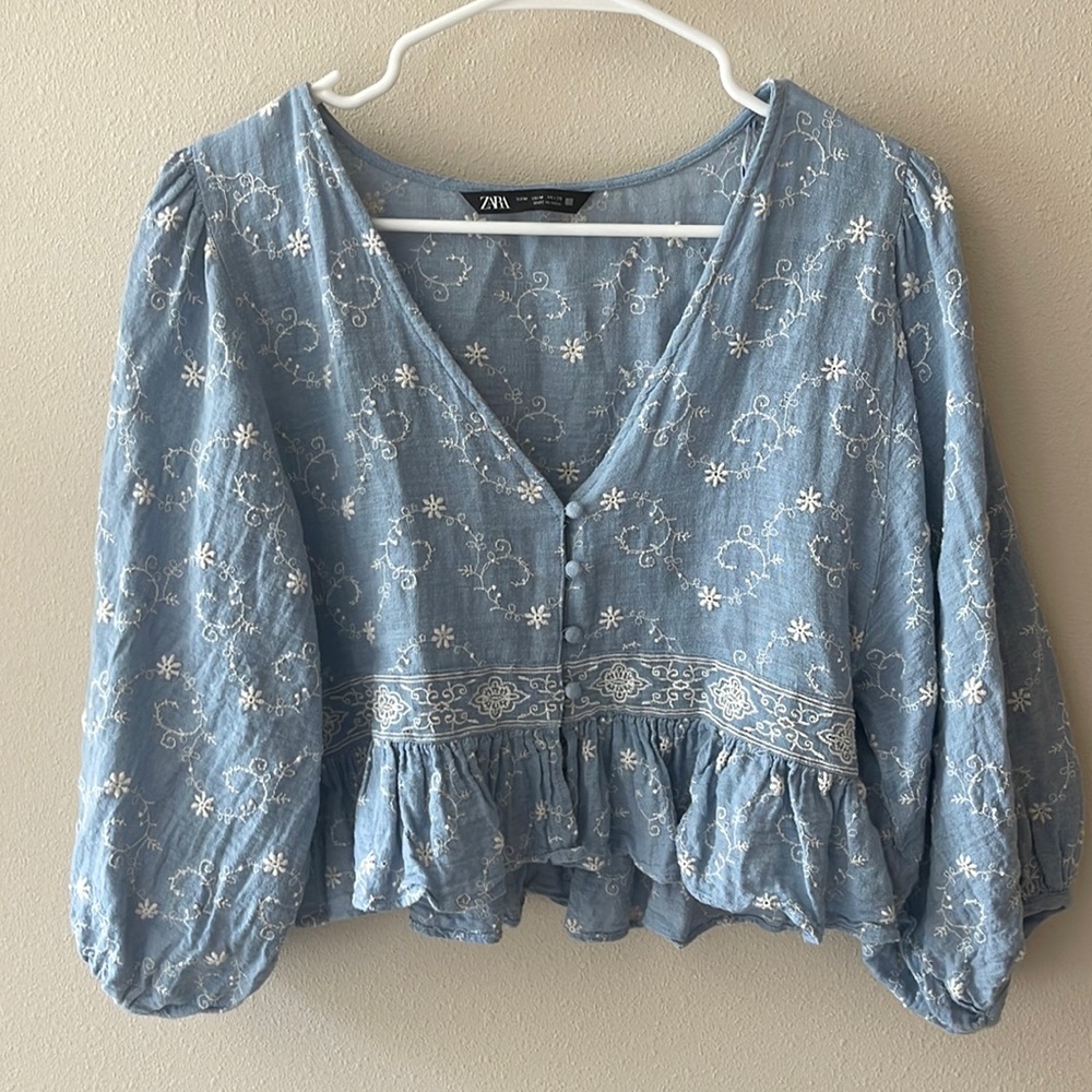 Zara 3/4 sleeve cropped blouse